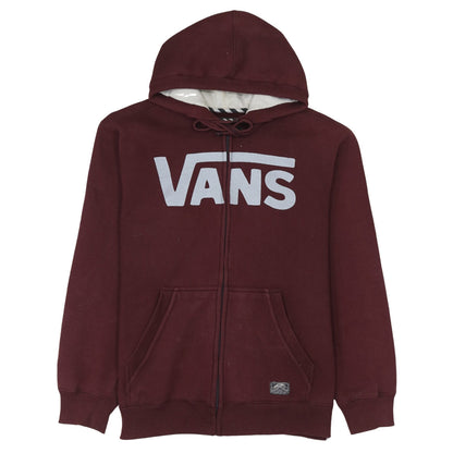 Vans Men Burgundy Full Zip Hoodie Medium Cotton Blend Logo