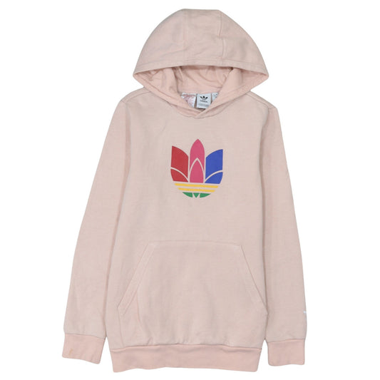 Adidas Girls Pink Logo Pullover Hoodie 12-13 Years Fleece Sweatshirt