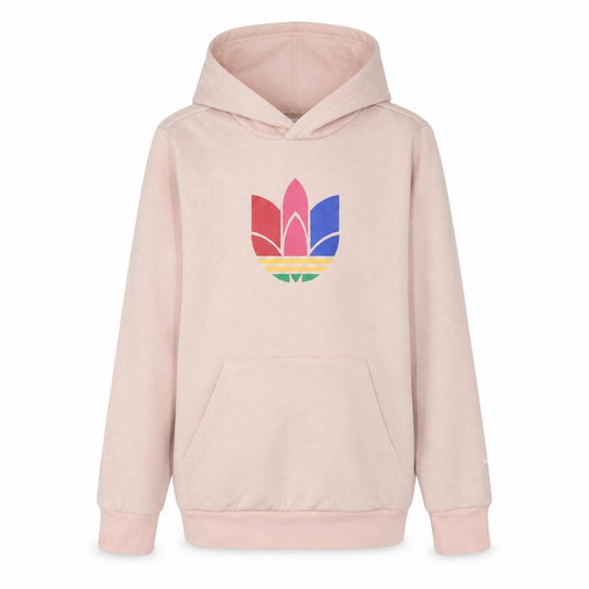 Front view of Adidas girls’ pink logo pullover hoodie 12-13 years fleece sweatshirt