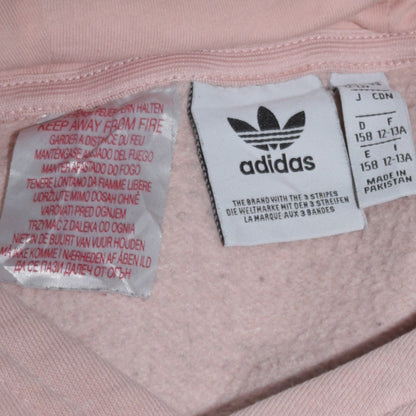 Adidas Girls Pink Logo Pullover Hoodie 12-13 Years Fleece Sweatshirt