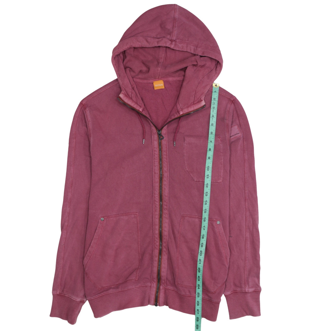 Hugo Boss Men's Red Full Zip Hoodie Size L Cotton Casual