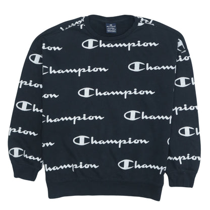 Champion Boys Black Logo Pullover Sweatshirt 13-14 Years Crew Neck