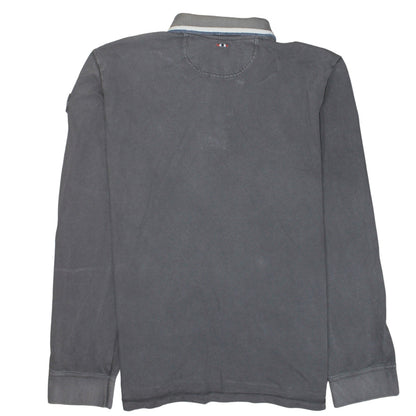 Napapijri Men's Grey Long Sleeve Polo Shirt Size L Cotton Embroidered