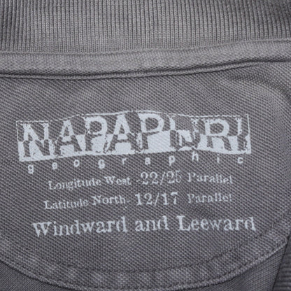 Napapijri Men's Grey Long Sleeve Polo Shirt Size L Cotton Embroidered