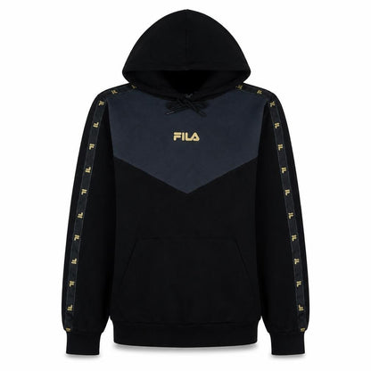 Fila Womens Black Large Pullover Hoodie with Logo and Tape Detail