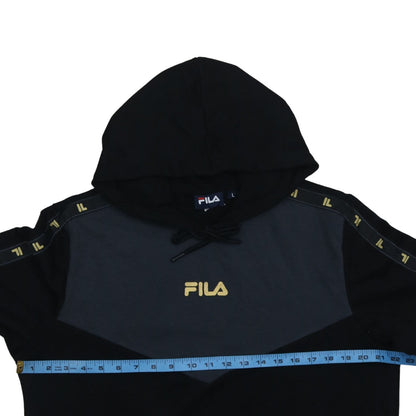 Fila Womens Black Large Pullover Hoodie with Logo and Tape Detail