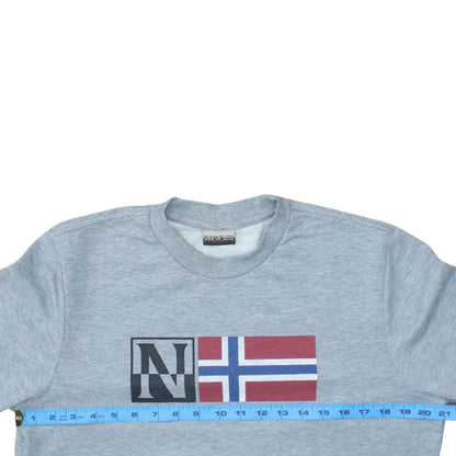 Napapijri Mens Grey Crew Neck Logo Sweatshirt Size M