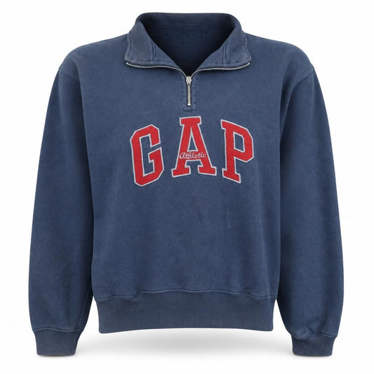 Gap Women Navy Blue 1/4 Zip Athletic Logo Sweatshirt Size S