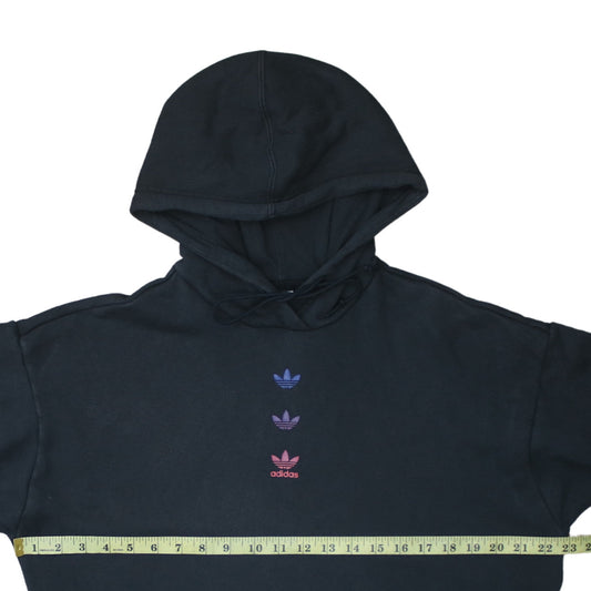 Adidas Women Black Pullover Hoodie L Cotton Blend Logo Sportswear