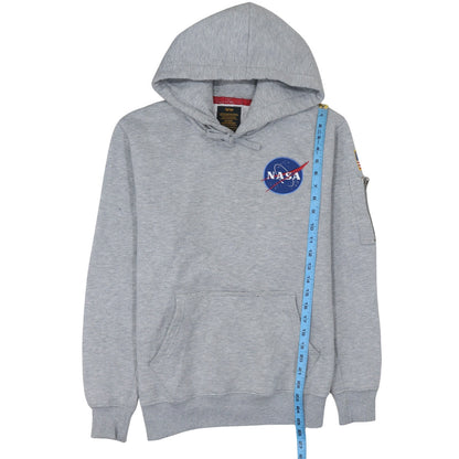 Alpha Industries Men’s Grey NASA Pullover Hoodie M Fleece Embroidered