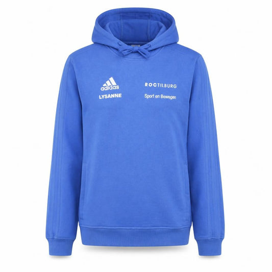 Front view of Adidas Men's Blue Pullover Hoodie Small Athletic Fit