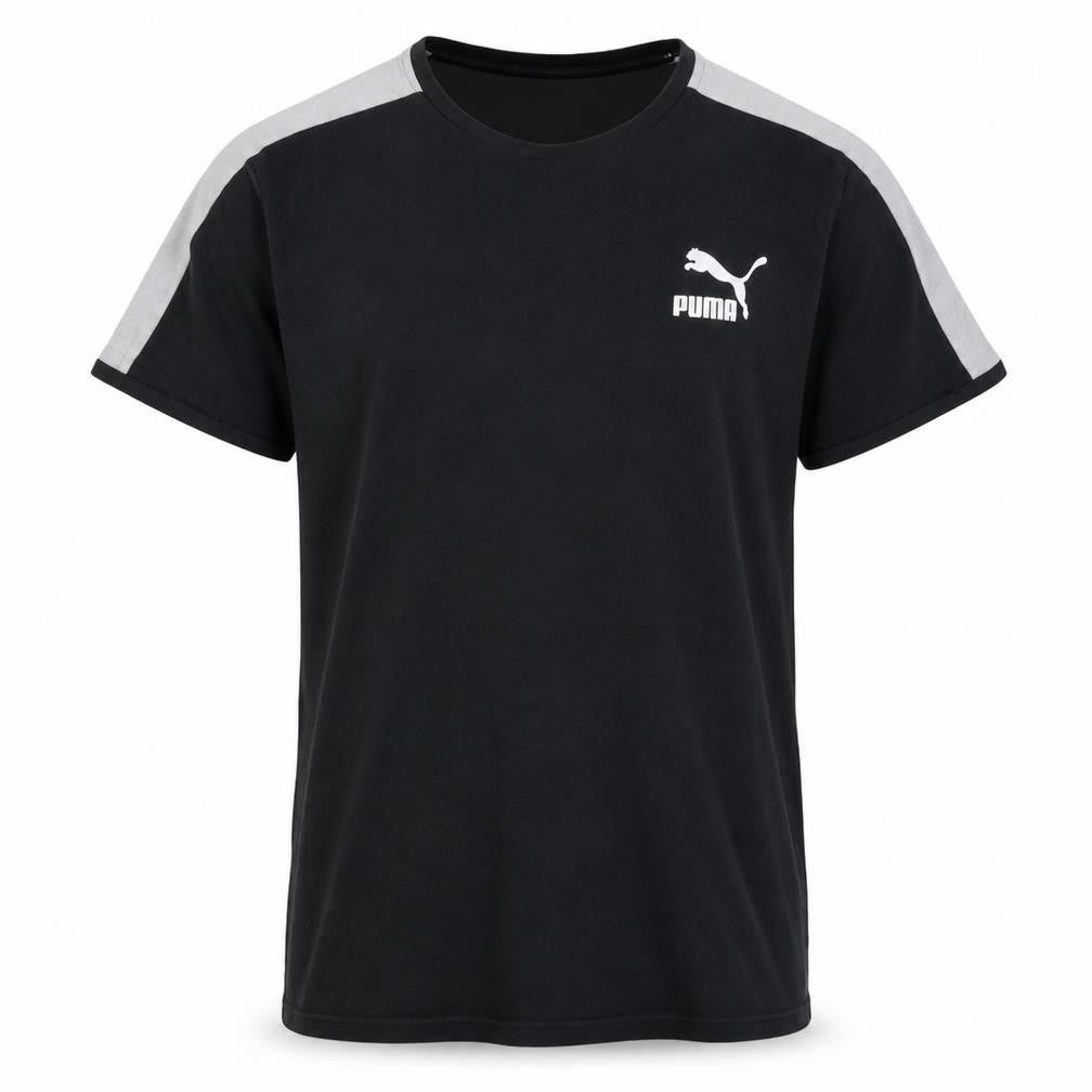 Front view of Puma Men's Black Crew Neck Short Sleeve Sports T-Shirt, size L