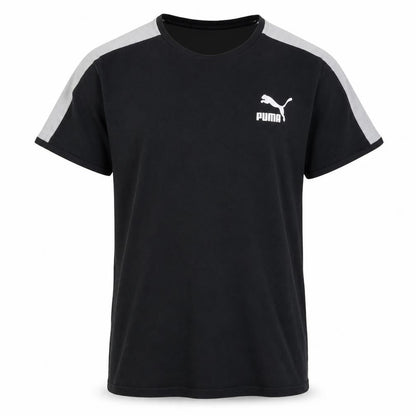 Front view of Puma Men's Black Crew Neck Short Sleeve Sports T-Shirt, size L