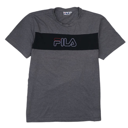 FILA Men's Grey Colourblock Logo T-Shirt Size M