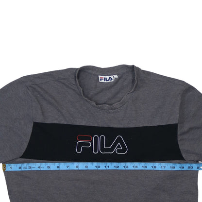 FILA Men's Grey Colourblock Logo T-Shirt Size M