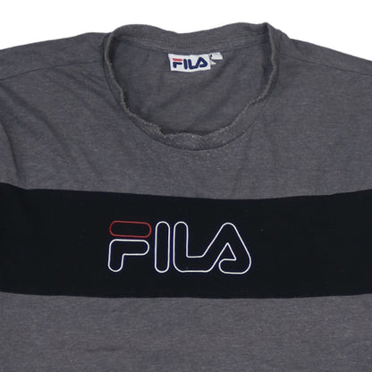 FILA Men's Grey Colourblock Logo T-Shirt Size M