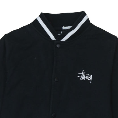 Stussy Mens Black Medium Button Up College Sweatshirt Jacket