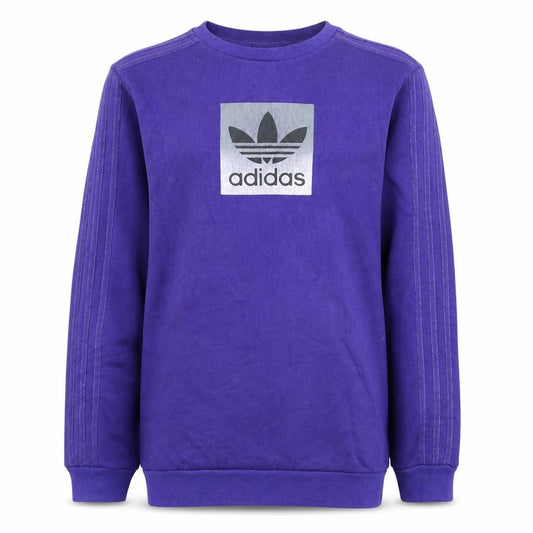 Front view of Adidas boys’ purple crew neck sweatshirt xl 15-16 years pullover logo style
