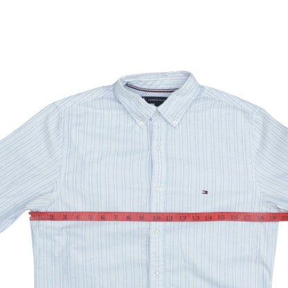 Tommy Hilfiger Men's Blue Striped Slim Fit Long Sleeve Button-Up Shirt Size S