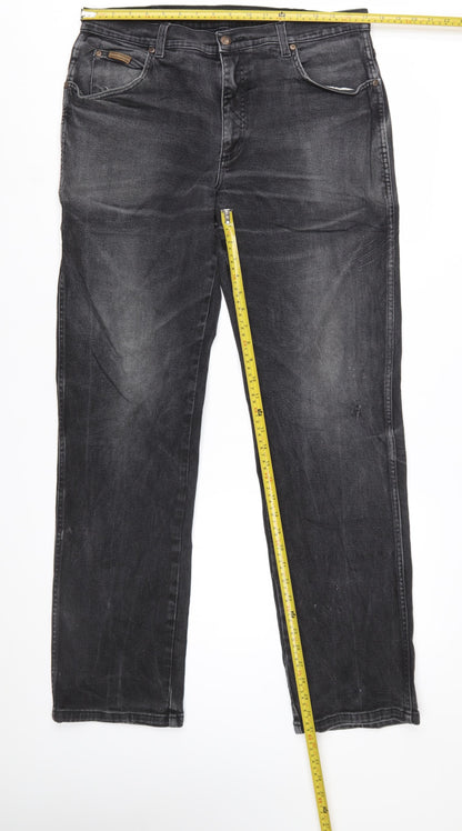 Wrangler Texas Stretch Mens Black Jeans W36 L34 Regular Fit Denim