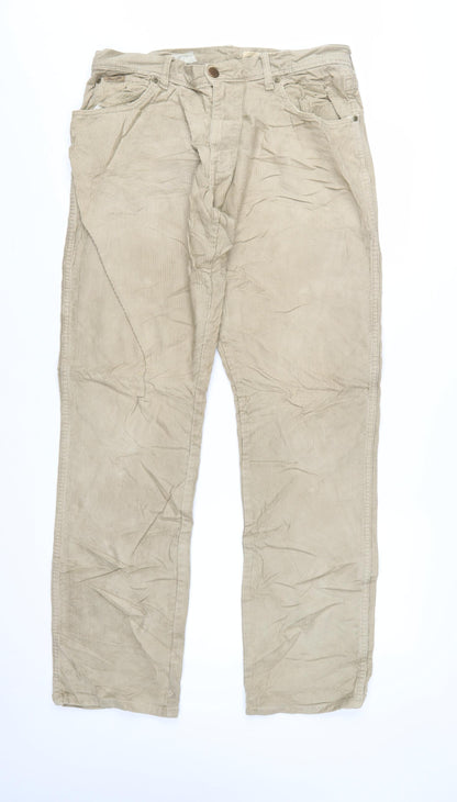 Wrangler Men Beige Texas Stretch Corduroy Chino Trousers W33 L34