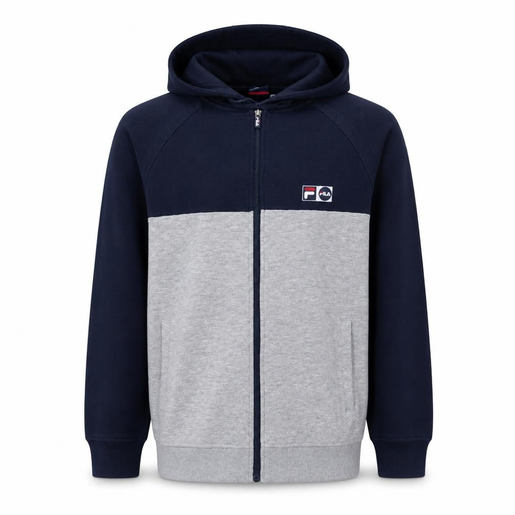 Front view of Fila Teens Blue Grey Full Zip Hoodie 164cm Regular Fit