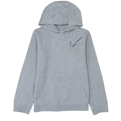 Nike Boys Grey XL Pullover Hoodie with Logo Print - Cotton Blend