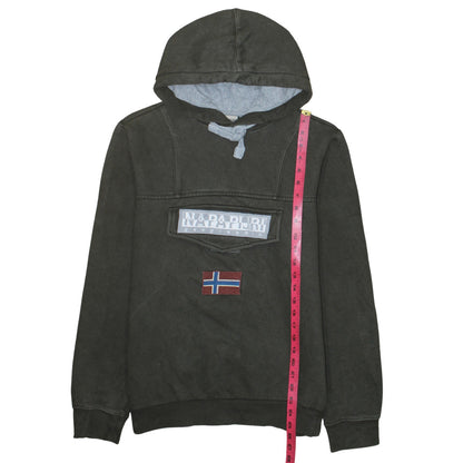 Napapijri Men's Grey Pullover Hoodie M Embroidered Logo Flag Design