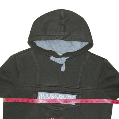 Napapijri Men's Grey Pullover Hoodie M Embroidered Logo Flag Design