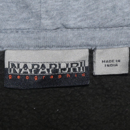 Napapijri Men's Grey Pullover Hoodie M Embroidered Logo Flag Design