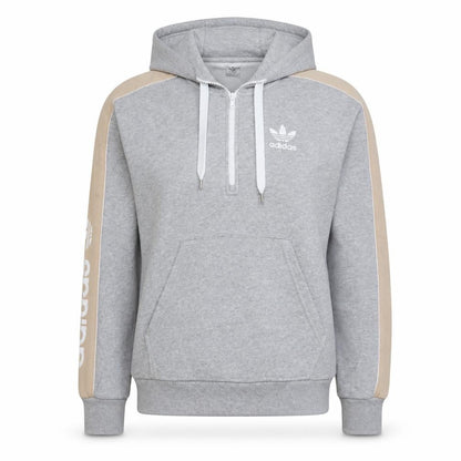 Front view of Adidas Women Grey Beige 1/2 Zip Hooded Sweatshirt, size XS, UK 6