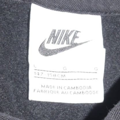 Nike Boys Black Pullover Hoodie Size L (147-158cm) Logo Print Sweatshirt