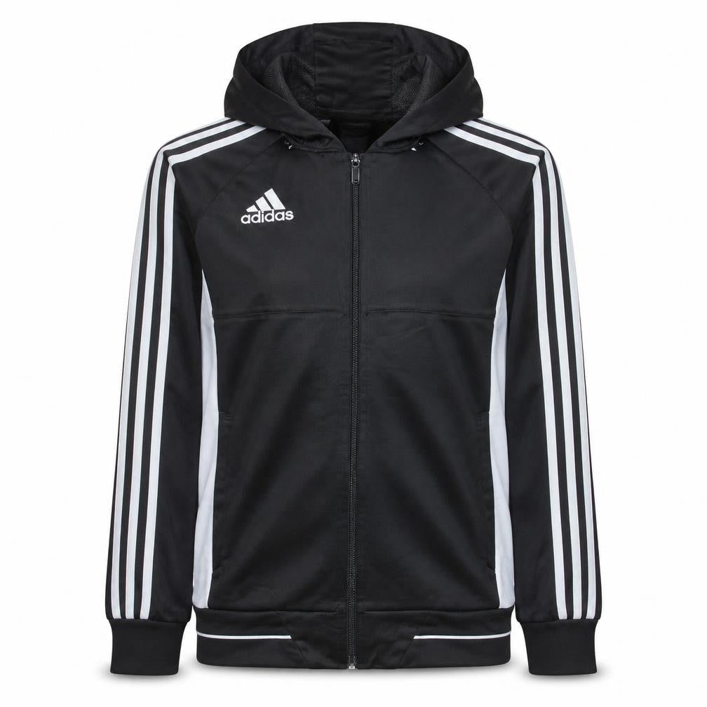 Adidas Boys Black Full Zip Hoodie Size M with White Stripes