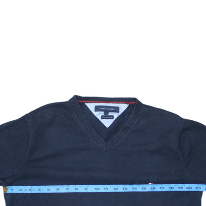 Tommy Hilfiger Men's Blue V-Neck Cotton Jumper Size L