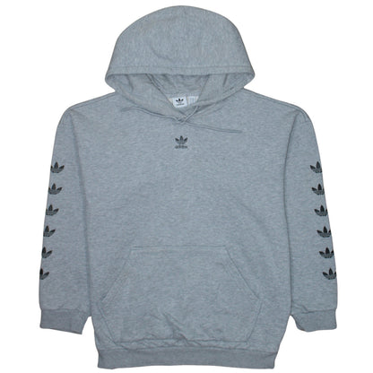 Adidas Womens Grey Pullover Hoodie Size 10 Logo Print Hooded Sweatshirt