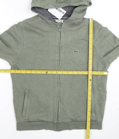 Lacoste Sport Boys Green Full Zip Hoodie Size 16 Years Cotton Blend