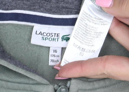 Lacoste Sport Boys Green Full Zip Hoodie Size 16 Years Cotton Blend