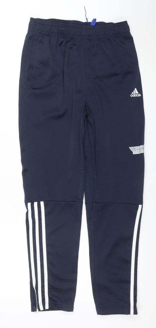 Adidas Boys Blue 15-16 Years Tapered Track Pants with Zip Pockets