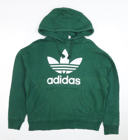 Adidas Women Green Pullover Hoodie Size S Logo Print Cotton Blend