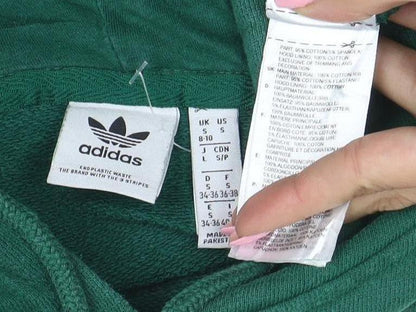 Adidas Women Green Pullover Hoodie Size S Logo Print Cotton Blend