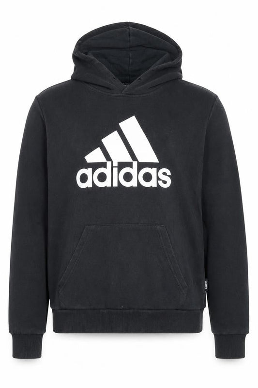 Front view of Adidas Men's Black Pullover Hoodie Fleece Medium Regular Fit