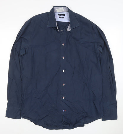 Tommy Hilfiger Men's Blue Slim Fit Long Sleeve Button-Up Shirt 15.5