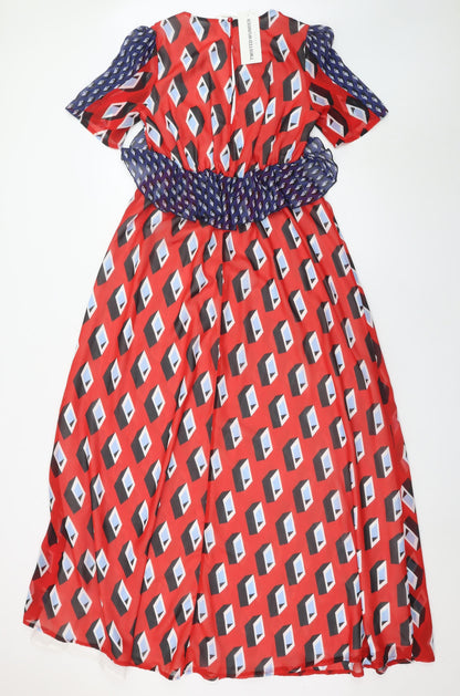 Twisted Wunder Women's Red Geometric Midi A-Line Dress Size 8