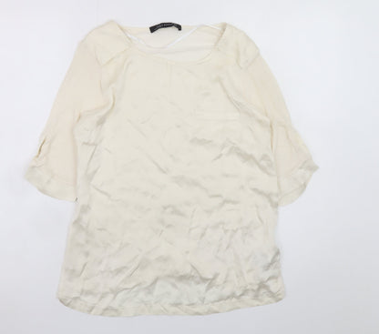 Zara Woman Ivory Silk Blend 3/4 Sleeve Blouse Size S