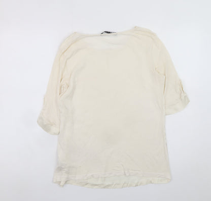 Zara Woman Ivory Silk Blend 3/4 Sleeve Blouse Size S
