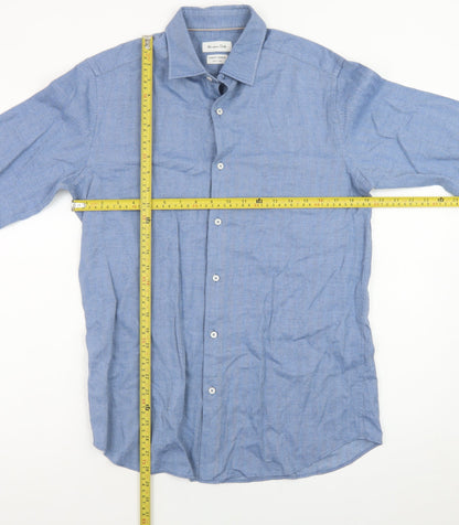 Massimo Dutti Men's Blue Regular Fit Cotton Long Sleeve Shirt M