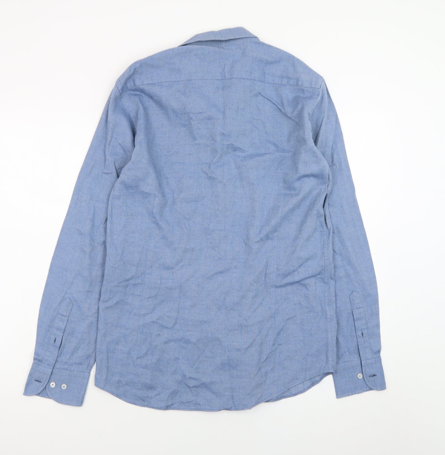 Massimo Dutti Men's Blue Regular Fit Cotton Long Sleeve Shirt M