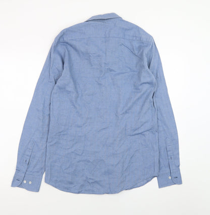 Massimo Dutti Men's Blue Regular Fit Cotton Long Sleeve Shirt M