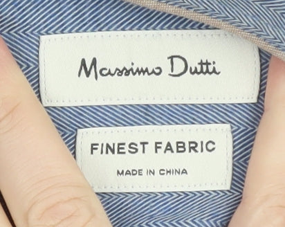 Massimo Dutti Men's Blue Regular Fit Cotton Long Sleeve Shirt M