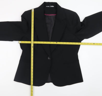 Dunnes Women Black Size 14 One-Button Blazer Jacket